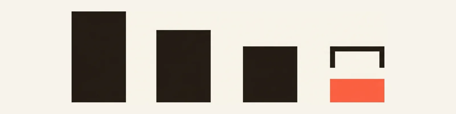 A row of ranked vertical bars, the single shortest one in coral, marked out from above.